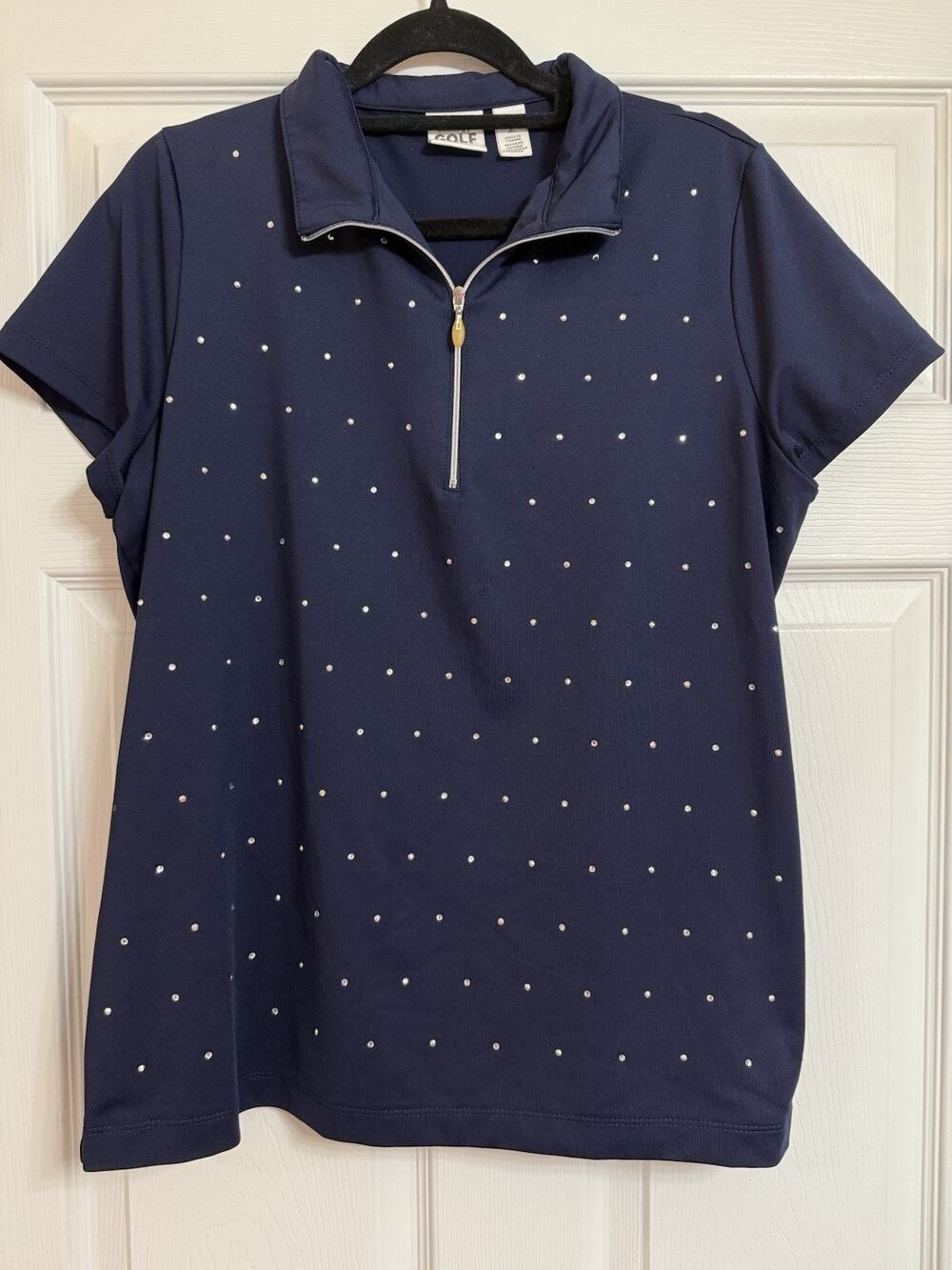 Women’s Chico's Zenergy Navy Golf Zip Polo with Bling Size 2